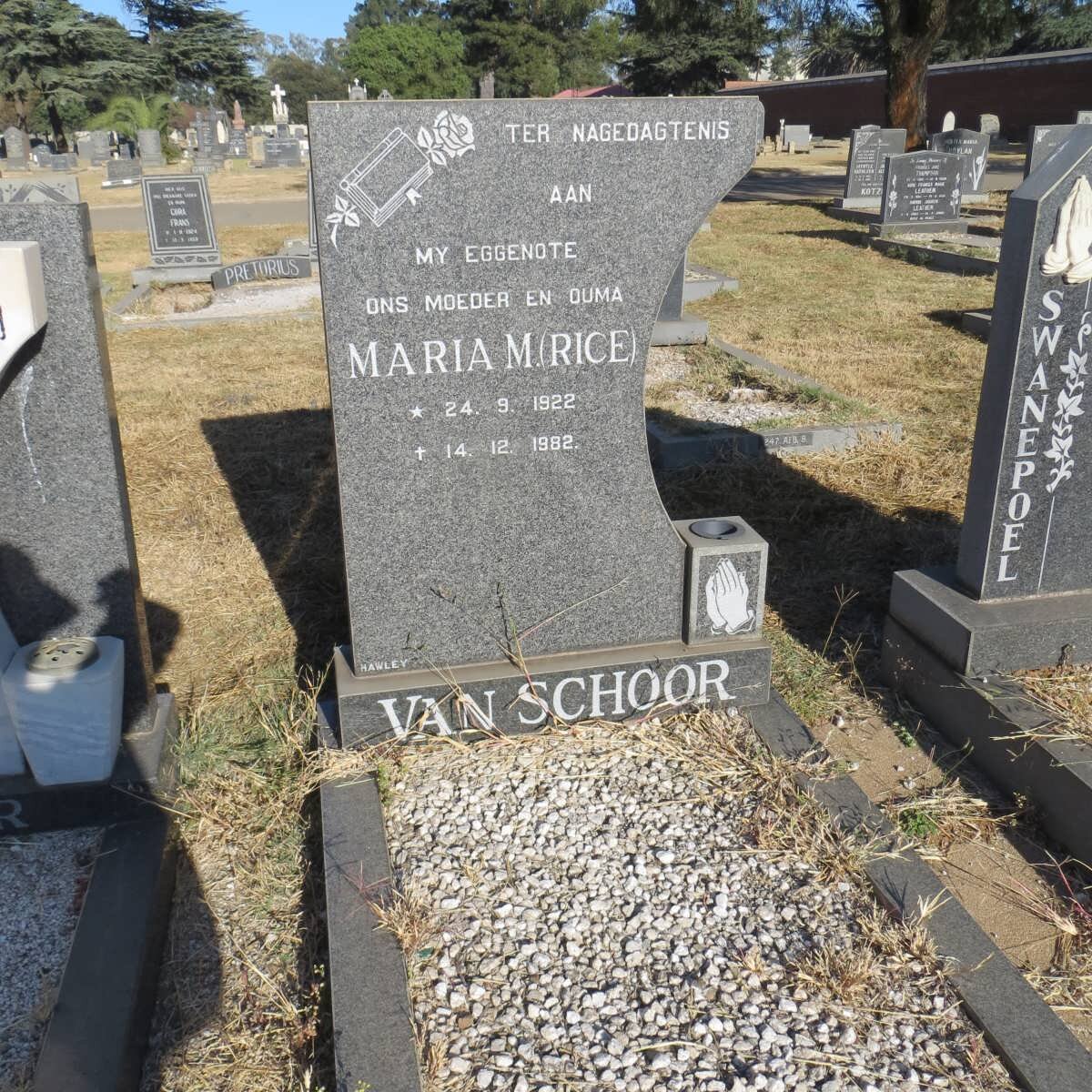 SCHOOR Maria M., van nee RICE 1922-1982