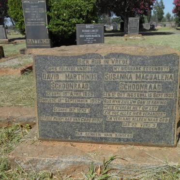 SCHOONRAAD David Marthinus 1859-1952 &amp; Susanna Magdalena 1865-1939