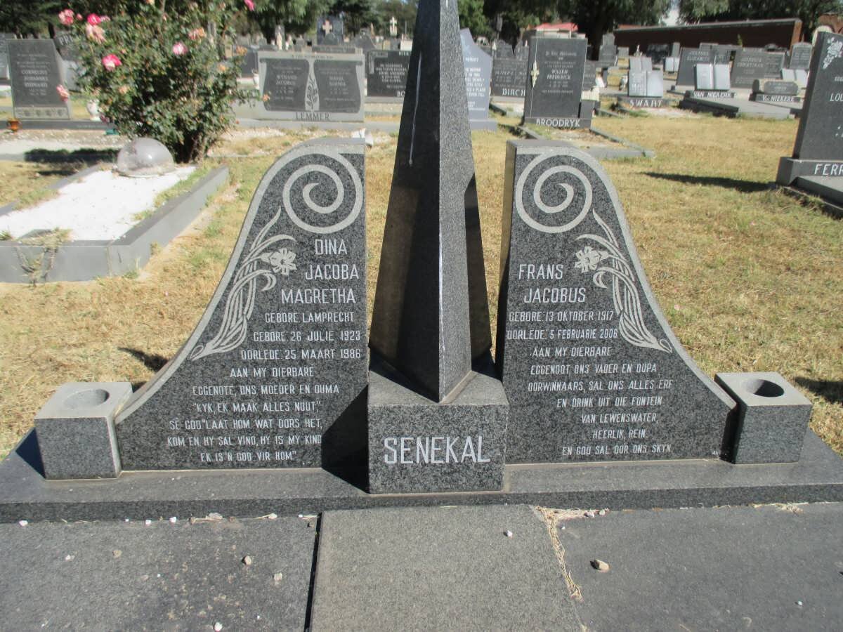 SENEKAL Frans Jacobus 1917-2006 &amp; Dina Jacoba Magretha LAMPRECHT 1923-1986