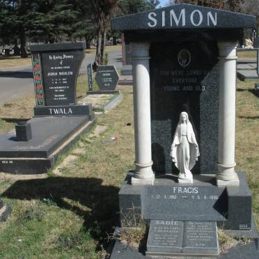 SIMON Fracis 1912-1996 &amp; Sadie 1920-2002