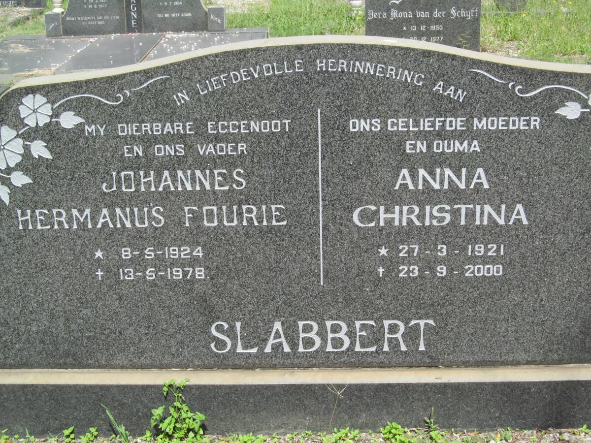 SLABBERT Johannes Hermanus Fourie 1924-1978 &amp; Anna Christina 1921-2000