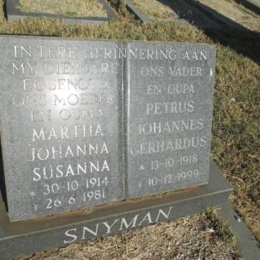 SNYMAN Petrus Johannes Gerhardus 1918-1999 &amp; Martha Johanna Susanna 1914-1981
