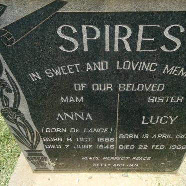 SPIRES Anna nee DE LANGE 1886-1945 :: SPIRES Lucy 1905-1966