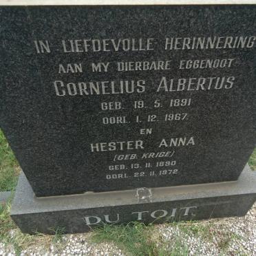 TOIT Cornelius Albertus, du 1891-1967 &amp; Hester Anna KRIGE 1890-1972