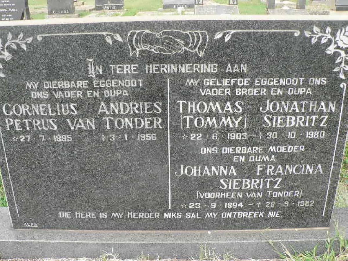 TONDER Cornelius Andries Petrus, van 1895-1956 :: SIEBRITZ Thomas Jonathan 1903-1980 &amp; Johanna Francina voorheen VAN TONDER 