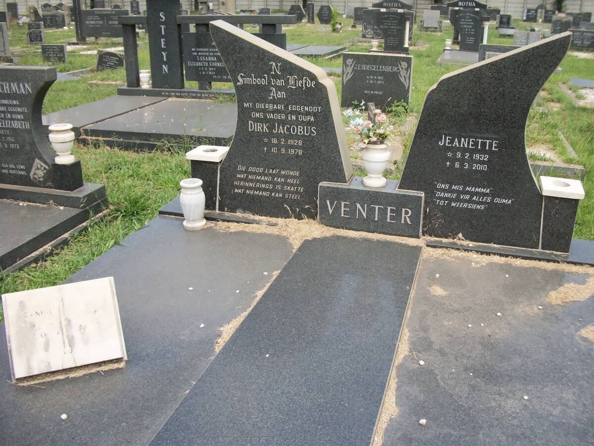 VENTER Dirk Jacobus 1929-1978 &amp; Jeanette 1932-2010