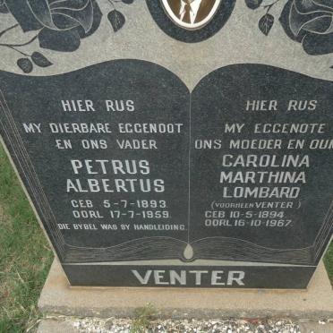 VENTER Petrus Albertus 1893-1959 &amp; Carolina Marthina LOMBARD, formerly VENTER 1894-1967