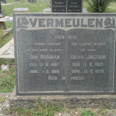 VERMEULEN Jan Adriaan 1897-1966 &amp; Anna Jacoba 1903-1978
