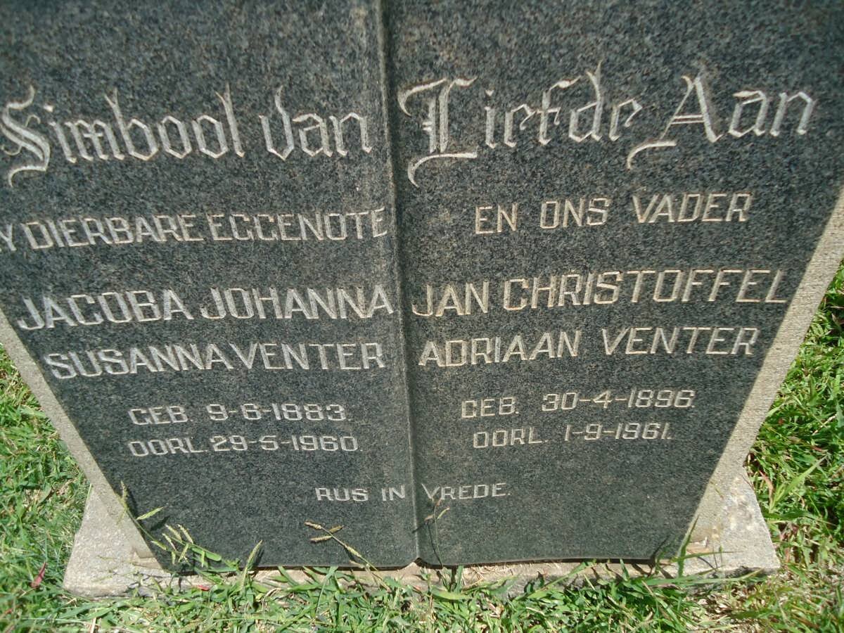 VENTER Jan Christoffel Adriaan 1896-1961 &amp; Jacoba Johanna Susanna 1883-1960