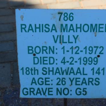 VILLY Rahisa Mahomed 1972-1999