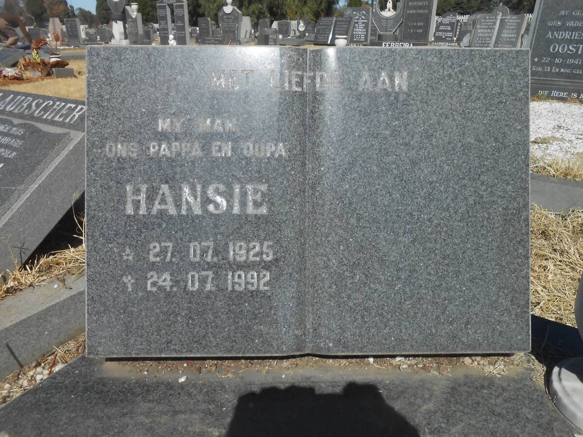 VREEDEN Hansie, van 1925-1992