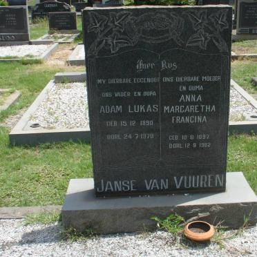 VUUREN Adam Lukas, Janse van 1890-1970 &amp; Anna Margaretha Francina 1897-1982