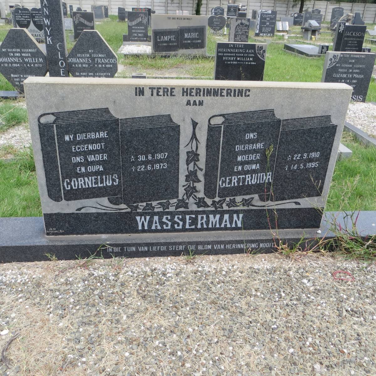 WASSERMAN Cornelius 1907-1973 &amp; Gertruida 1910-1995