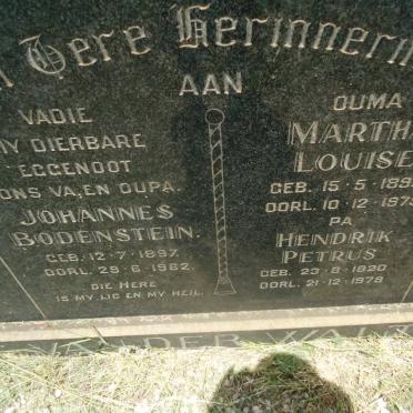 WALT Johannes Bodenstein, van der 1897-1962 &amp; Martha Louise 1898-1975 :: VAN DER WALT Hendrik Petrus 1920-1978