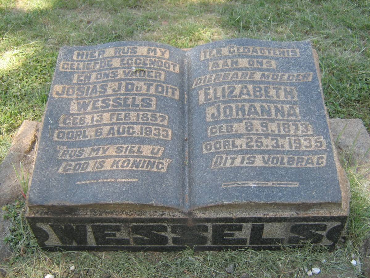 WESSELS Josias J. Du Toit 1857-1933 &amp; Elizabeth Johanna 1873-1935