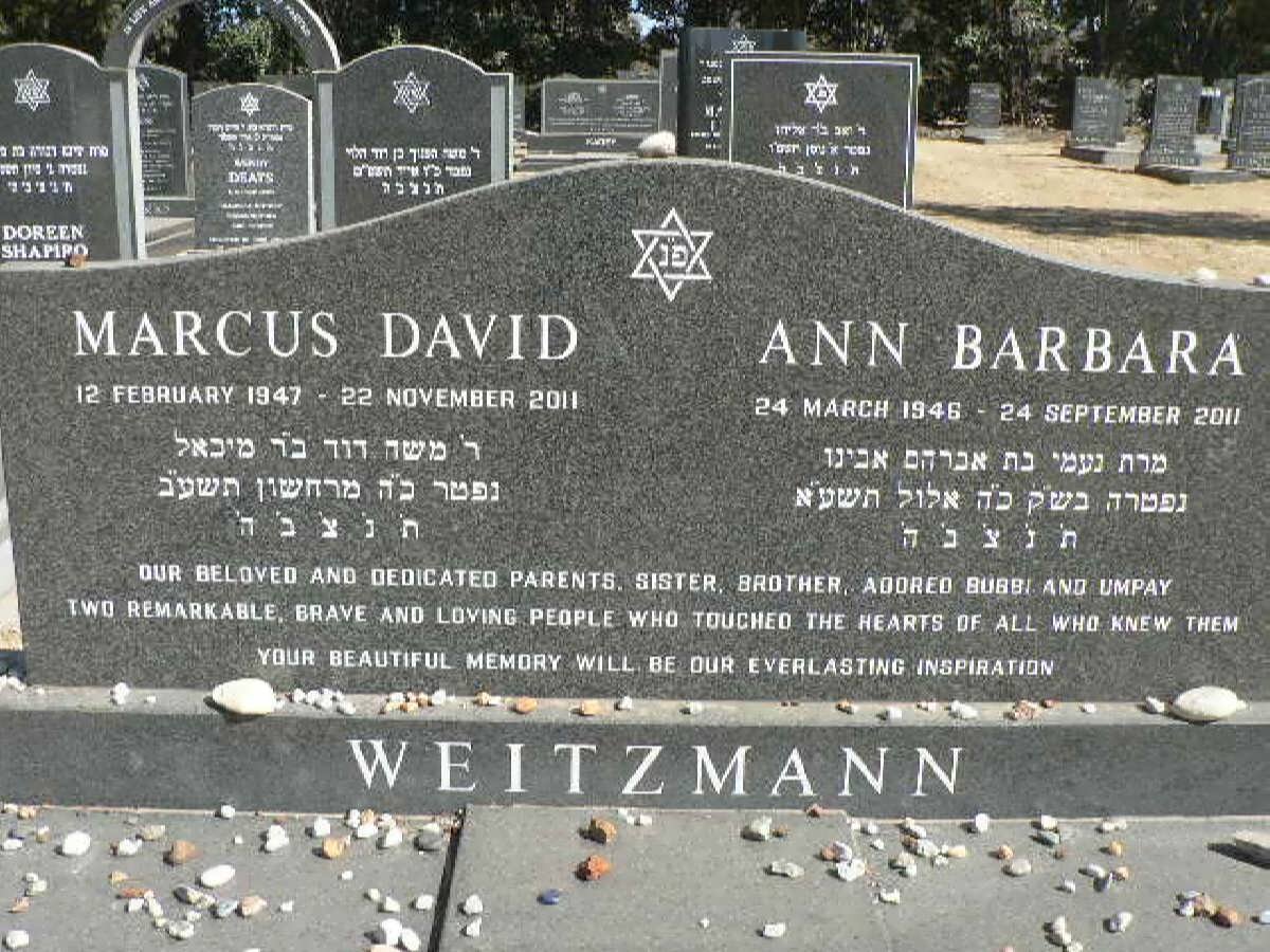 WEITZMANN Marcus David 1947-2011 &amp; Ann Barbara 1946-2011