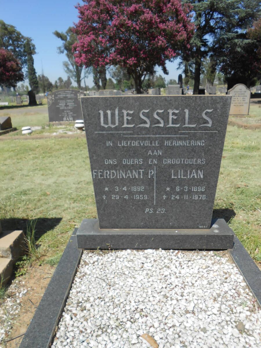 WESSELS Ferdinant  P. 1892-1959 &amp; Lilian 1896-1976