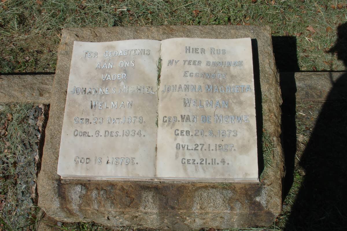 WELMAN Johannes Michiel 1879-1934 &amp; Johanna Magrieta VAN DE MERWE 1873-1927