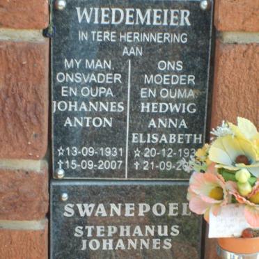 WEIDEMEIER Johannes Anton 1931-2007 &amp; Hedwig Anna Elisabeth 193?-20??