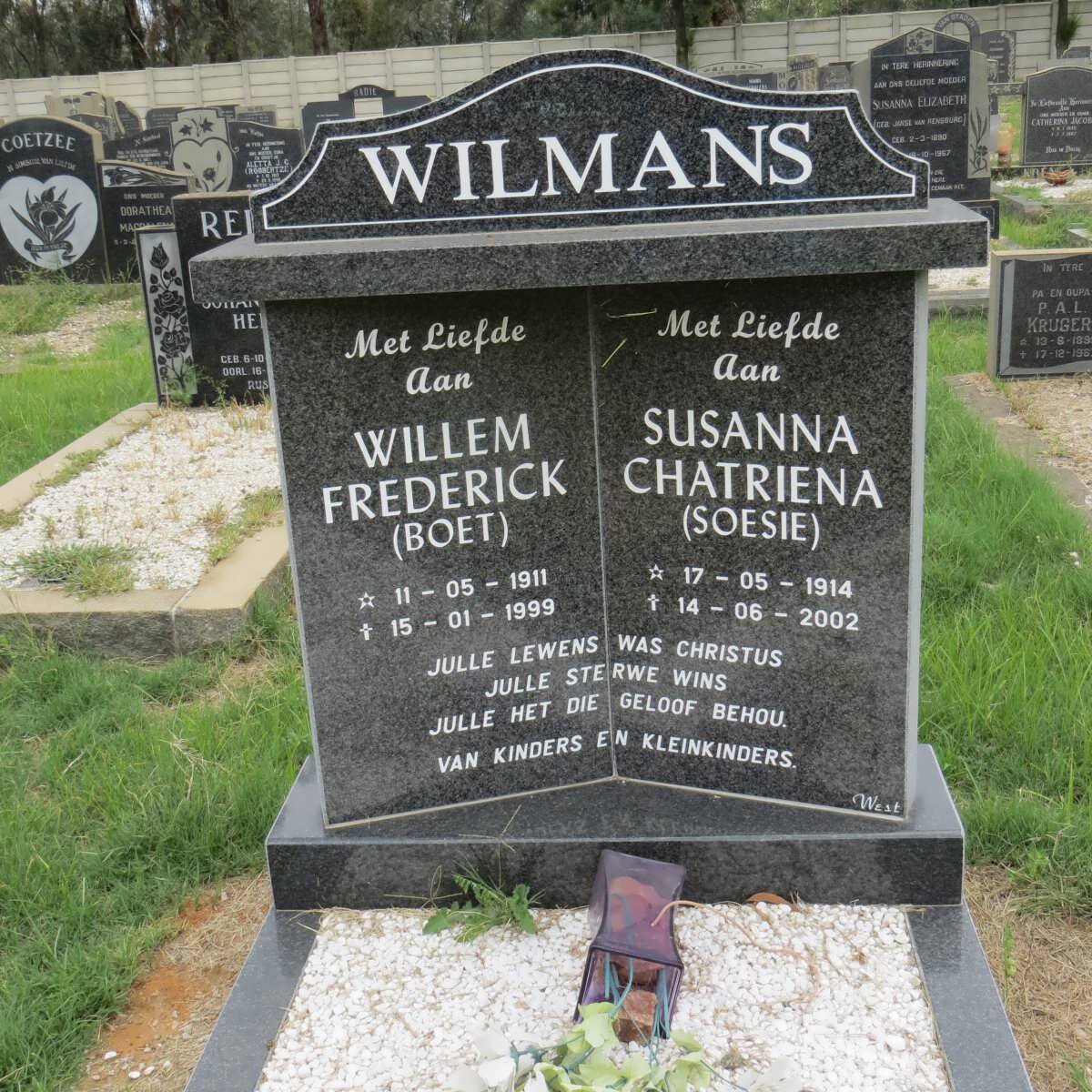 WILMANS Willem Frederick 1911-1999 &amp; Susanna Chatriena 1914-2002