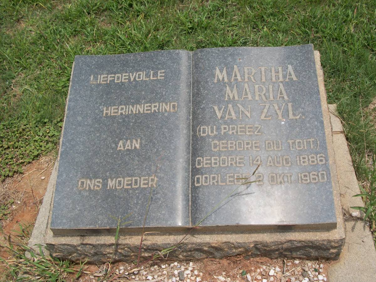 ZYL Martha Maria, van formerly DU PREEZ nee DU TOIT 1886-1960