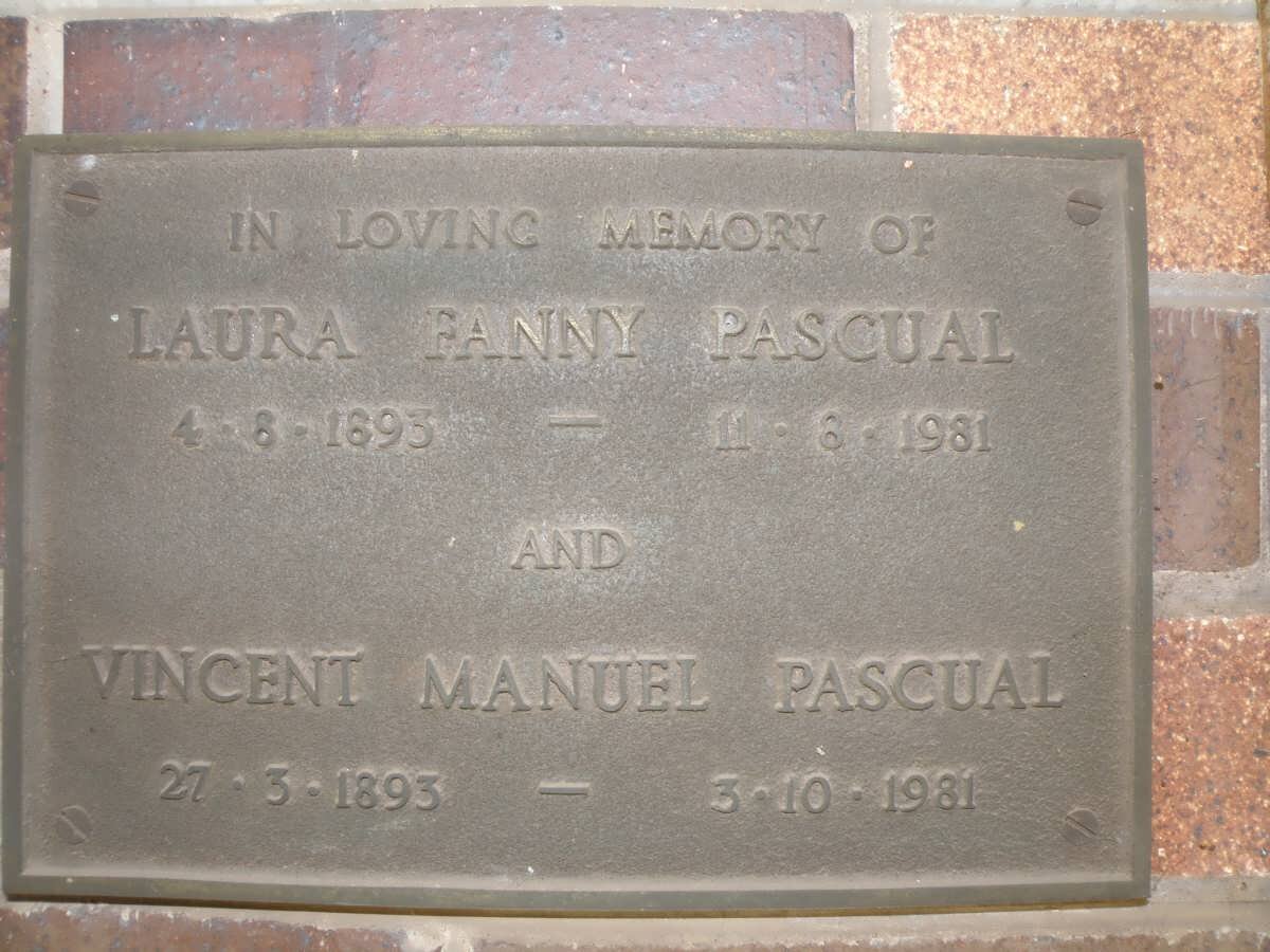 PASCUAL Vincent Manual 1893-1981 &amp; Laura Fanny HULLEY 1893-1981