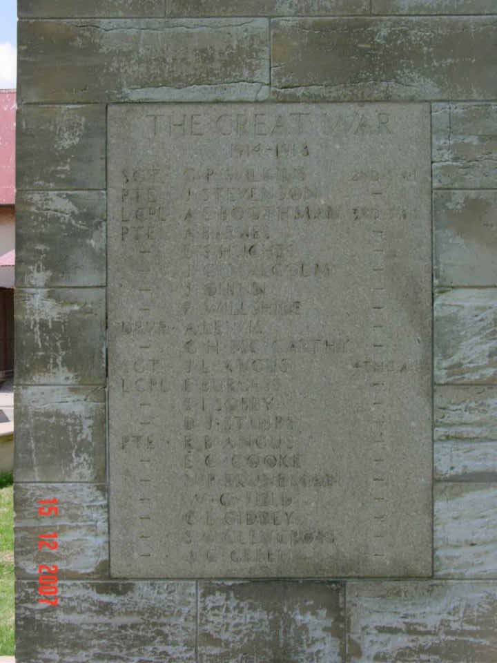 Plaque on memorial - Great War 1914-1918