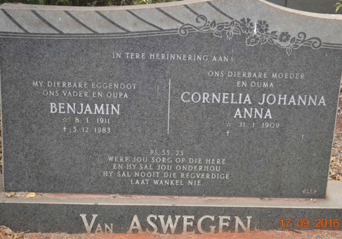 ASWEGEN Benjamin, van 1911-1983 &amp; Cornelia Johanna Anna 1909-