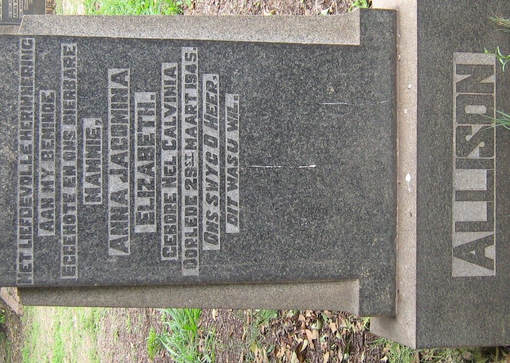 ALLISON Anna Jacomina Elizabeth nee NEL -1945