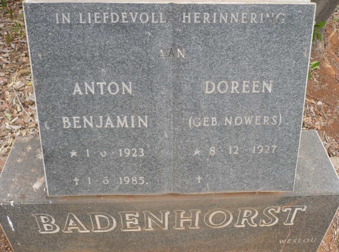 BADENHORST Anton Benjamin 1923-1985 &amp; Doreen NOWERS 1927-