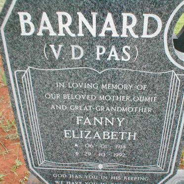 BARNARD Fanny Elizabeth nee V. D. PAS 1914-1992