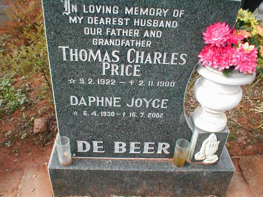 BEER Thomas Charles Price, de 1922-1980 &amp; Daphne Joyce 1930-2002