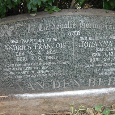 BERG Andries Francois, van den 1903-1967 &amp; Johanna Sophia GERTZEN 1907-1961