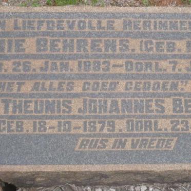 BEHRENS Theunis Johannes 1879-1945 &amp; Tienie PRETORIUS 1883-1936