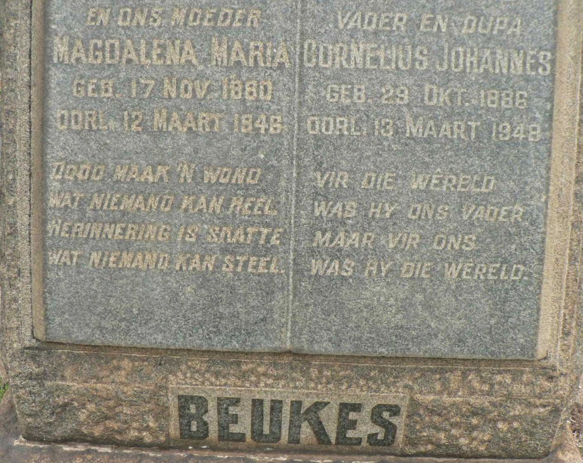 BEUKES Cornelius Johannes 1886-1948 &amp; Magdalena Maria 1880-1946