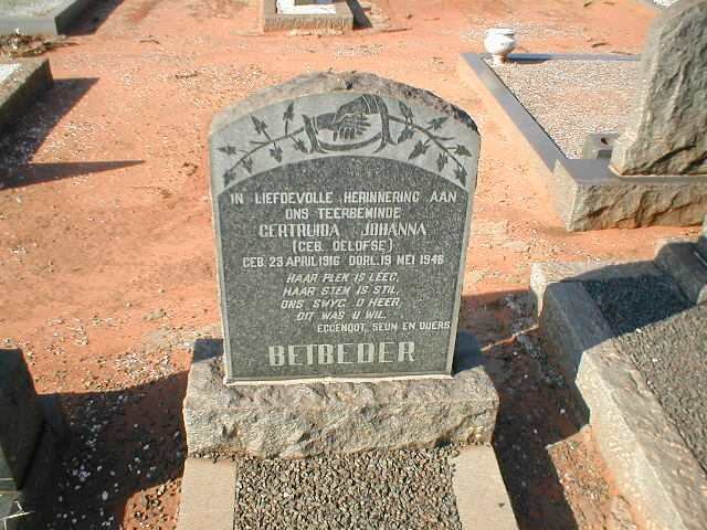 BETBEDER Gertruida Johanna nee OELOFSE 1916-1946