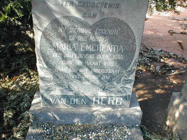 BERG Maria Emerentia, van den nee DU PLOOY 1890-1935