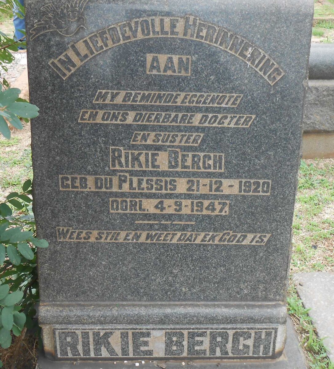 BERGH Rikie nee DU PLESSIS 1920-1947
