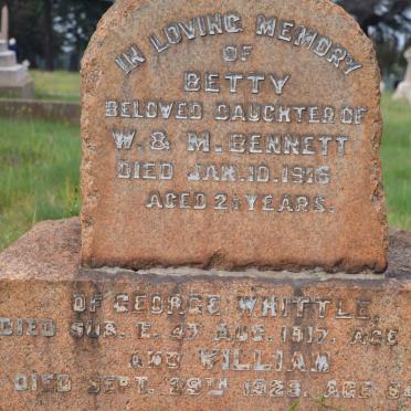 BENNETT Betty -1915 :: WHITTLE George Whittle -1917 :: BENNETT William -1923