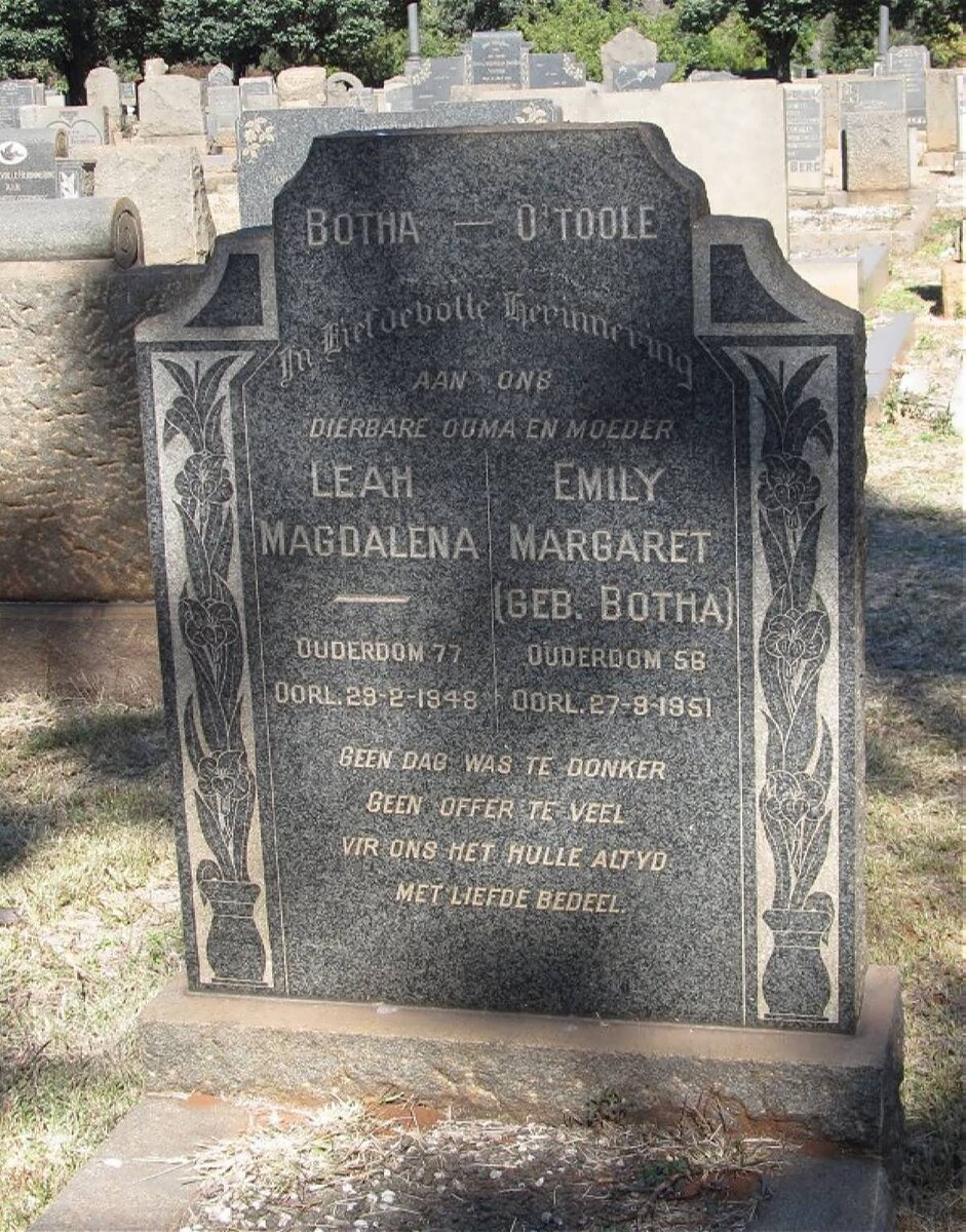 BOTHA Leah Magdalena -1948 :: O'TOOLE Emily Margaret nee BOTHA -1951