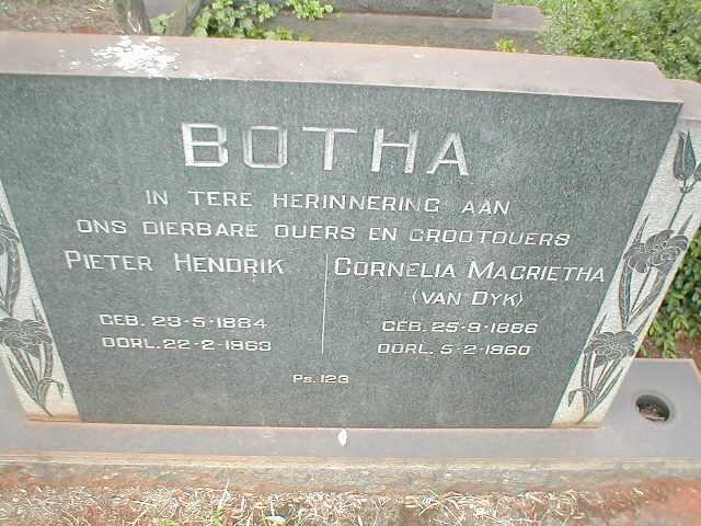 BOTHA Pieter Hendrik 1884-1963 &amp; Cornelia Magrietha VAN DYK 1886-1960