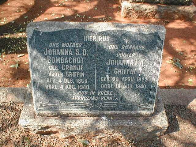 BOMBACHGT Johanna S.D. formerly GRIFFIN nee CRONJE 1863-1940 :: GRIFFIN Johanna I.A. 1922-1940