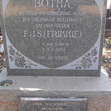 BOTHA F.J.S. 1909-1972 &amp; Alida 1914-1985