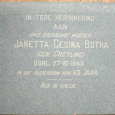 BOTHA Janetta Gesina nee GREYLING - 1949