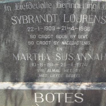 BOTES Sybrandt Lourens 1909-1966 &amp; Martha Susannah 1911-1974
