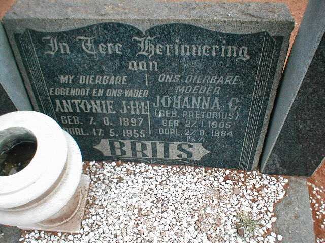 BRITS Antonie J.H.L. 1897-1955 &amp; Johanna C. PRETORIUS 1905-1984