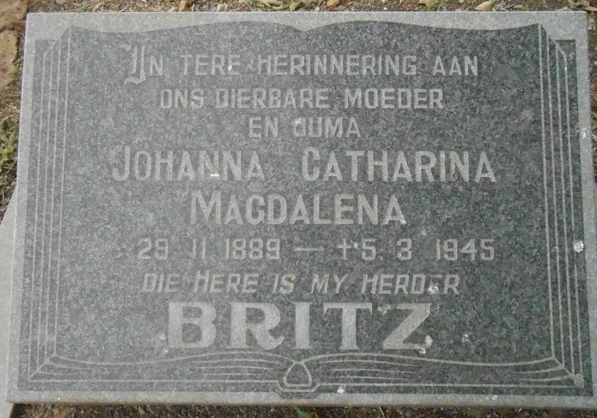 BRITZ Johanna Catharina Magdalena 1889-1945