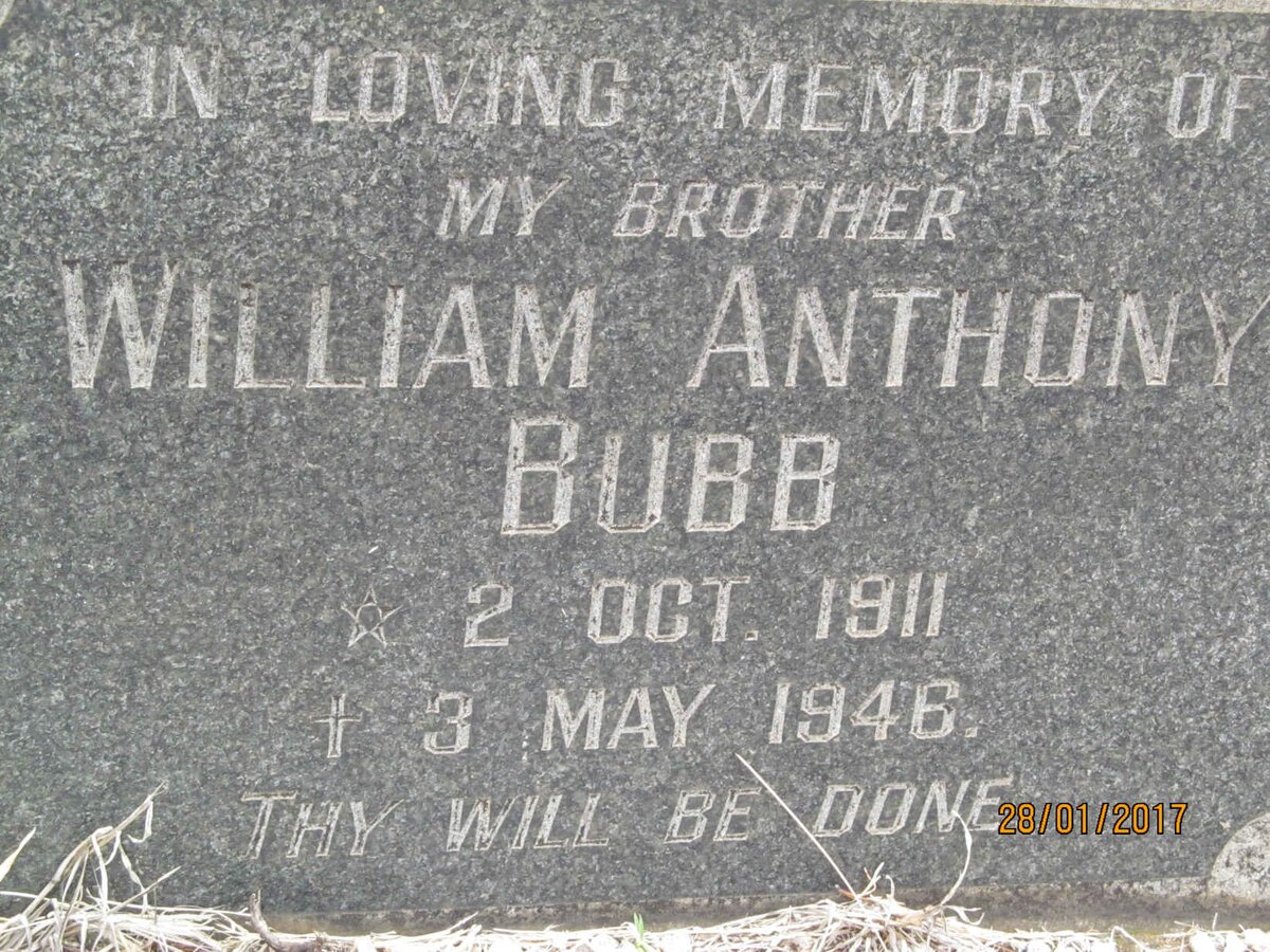BUBB William Anthony 1911-1946