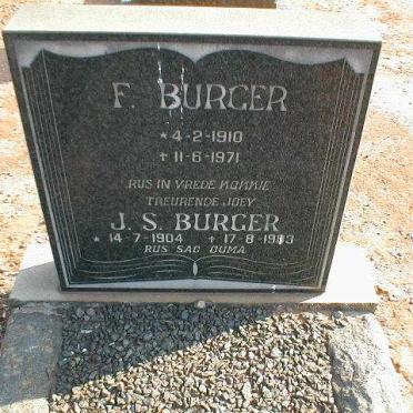 BURGER F. 1910-1971 &amp; J.S. 1904-1983