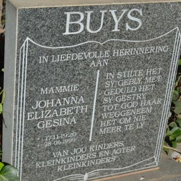 BUYS Johanna Elizabeth Gesina 1920-1999